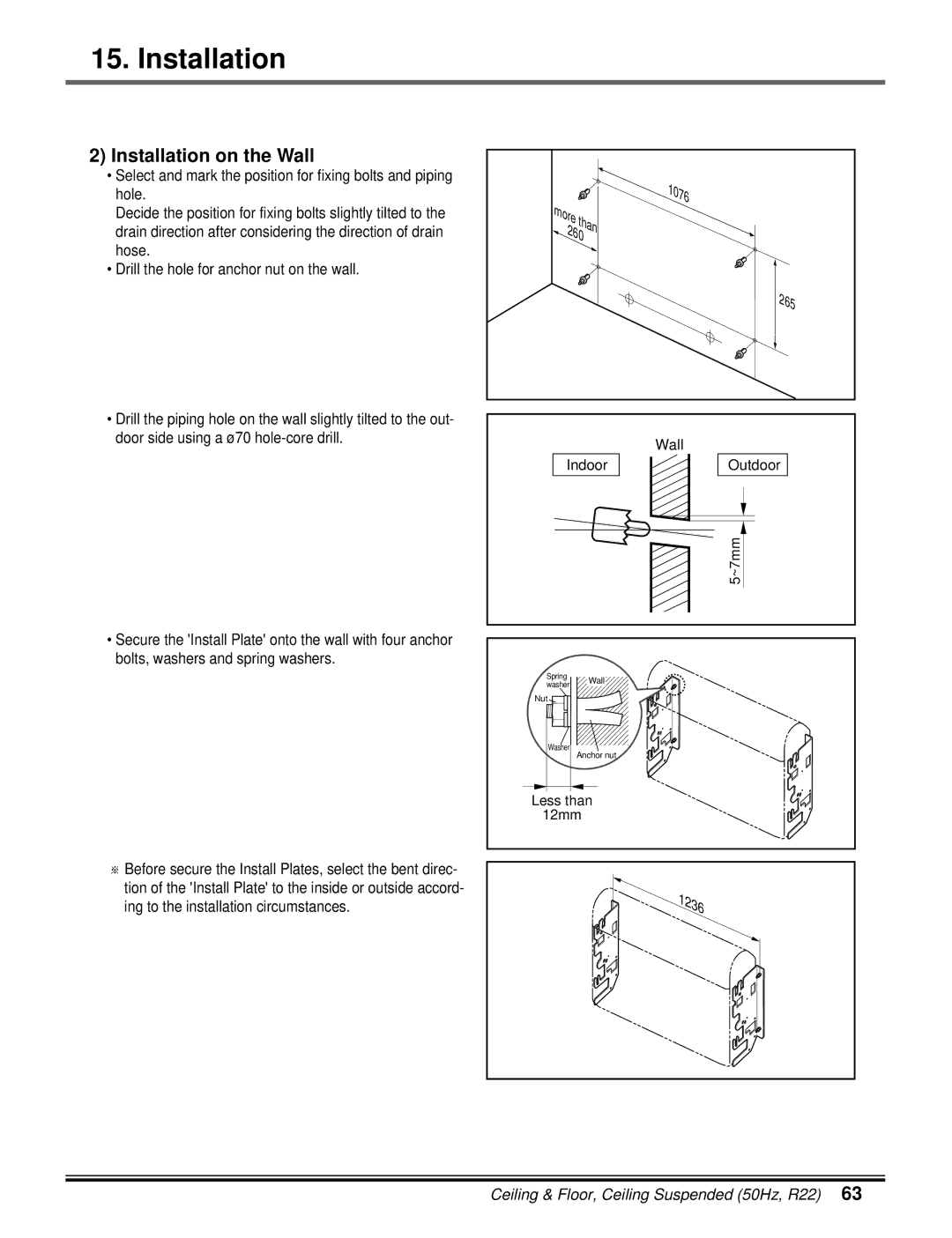 LG Electronics 5CSV2-03A manual Installation on the Wall, Than 260 265 