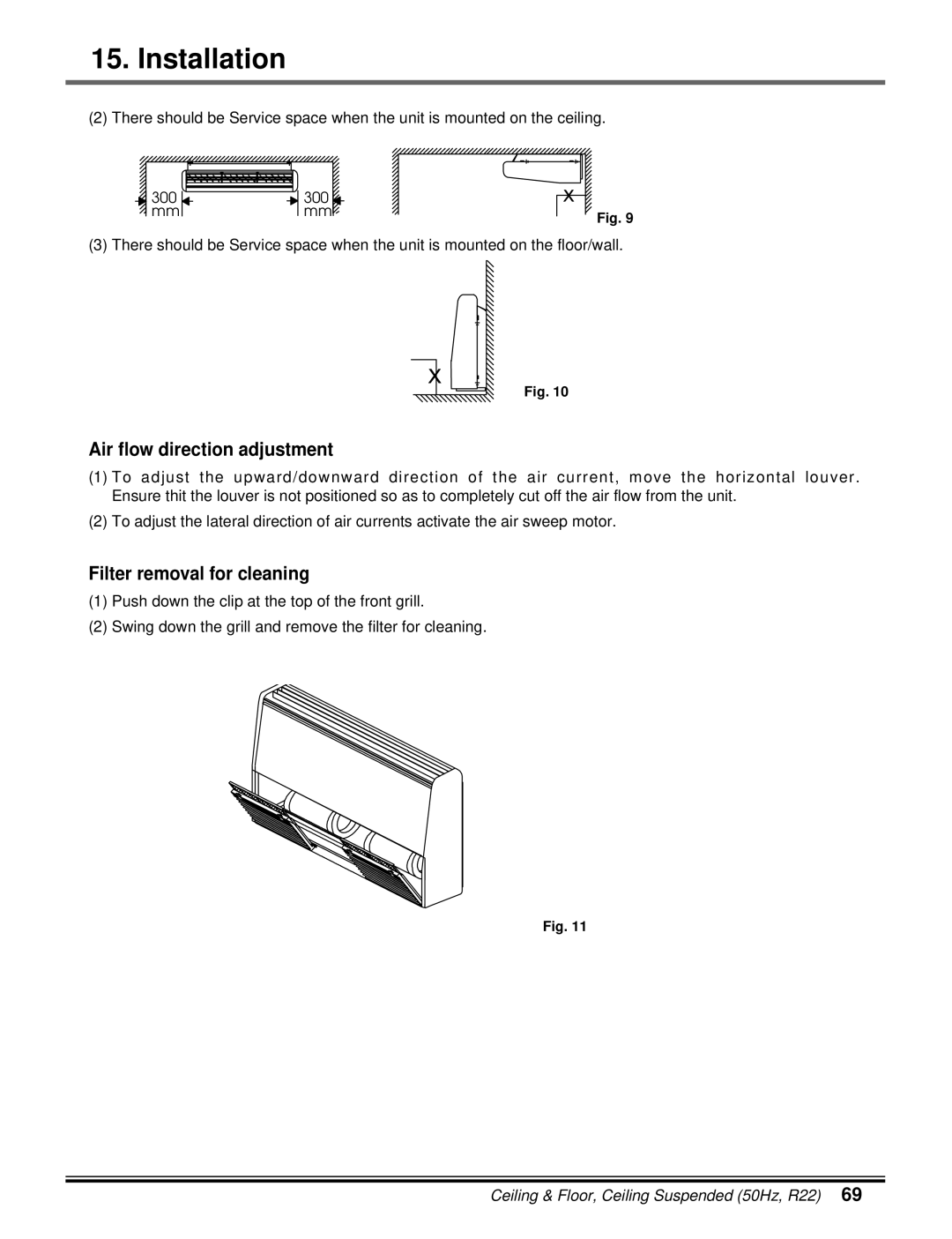 LG Electronics 5CSV2-03A manual Air flow direction adjustment, Filter removal for cleaning 