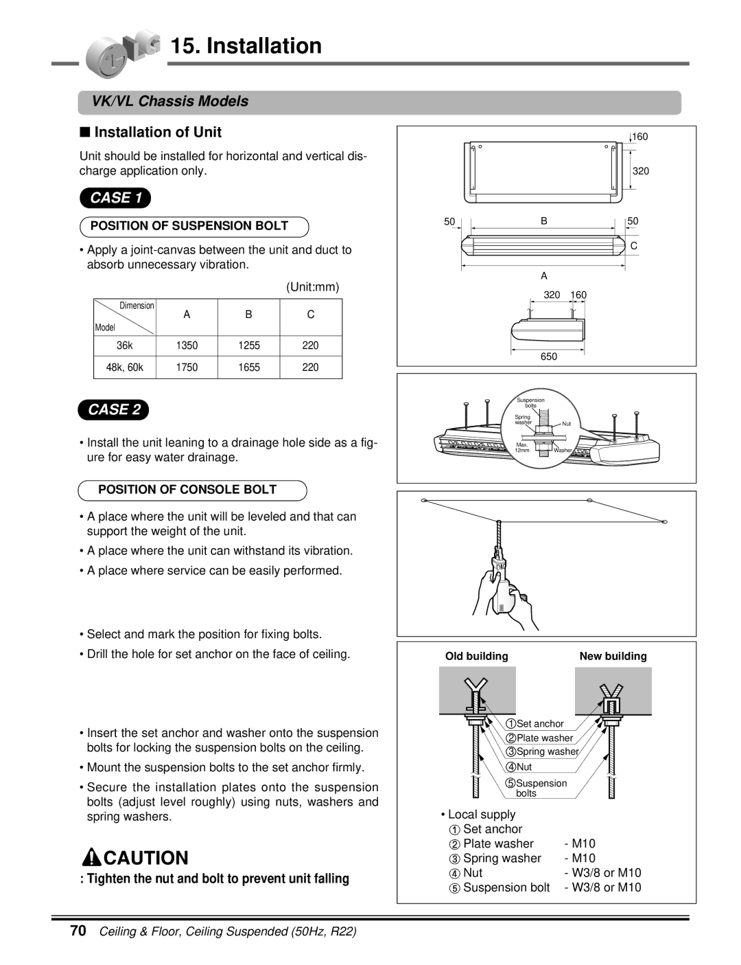 LG Electronics 5CSV2-03A manual VK/VL Chassis Models, Installation of Unit 