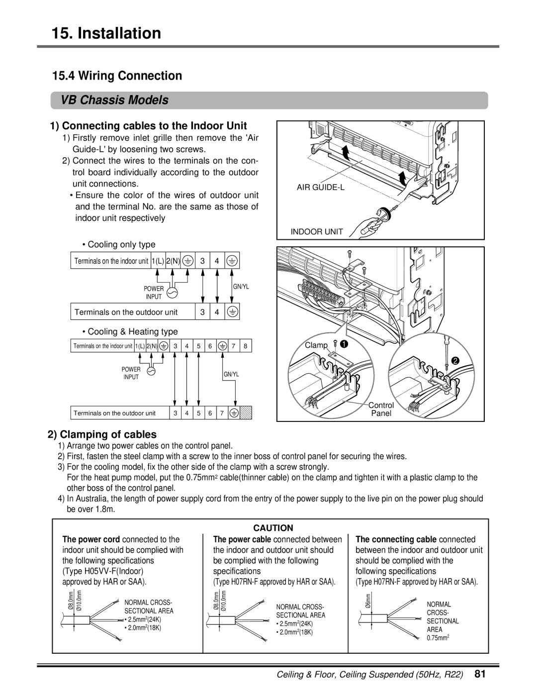 LG Electronics 5CSV2-03A manual Connecting cables to the Indoor Unit, Clamping of cables 