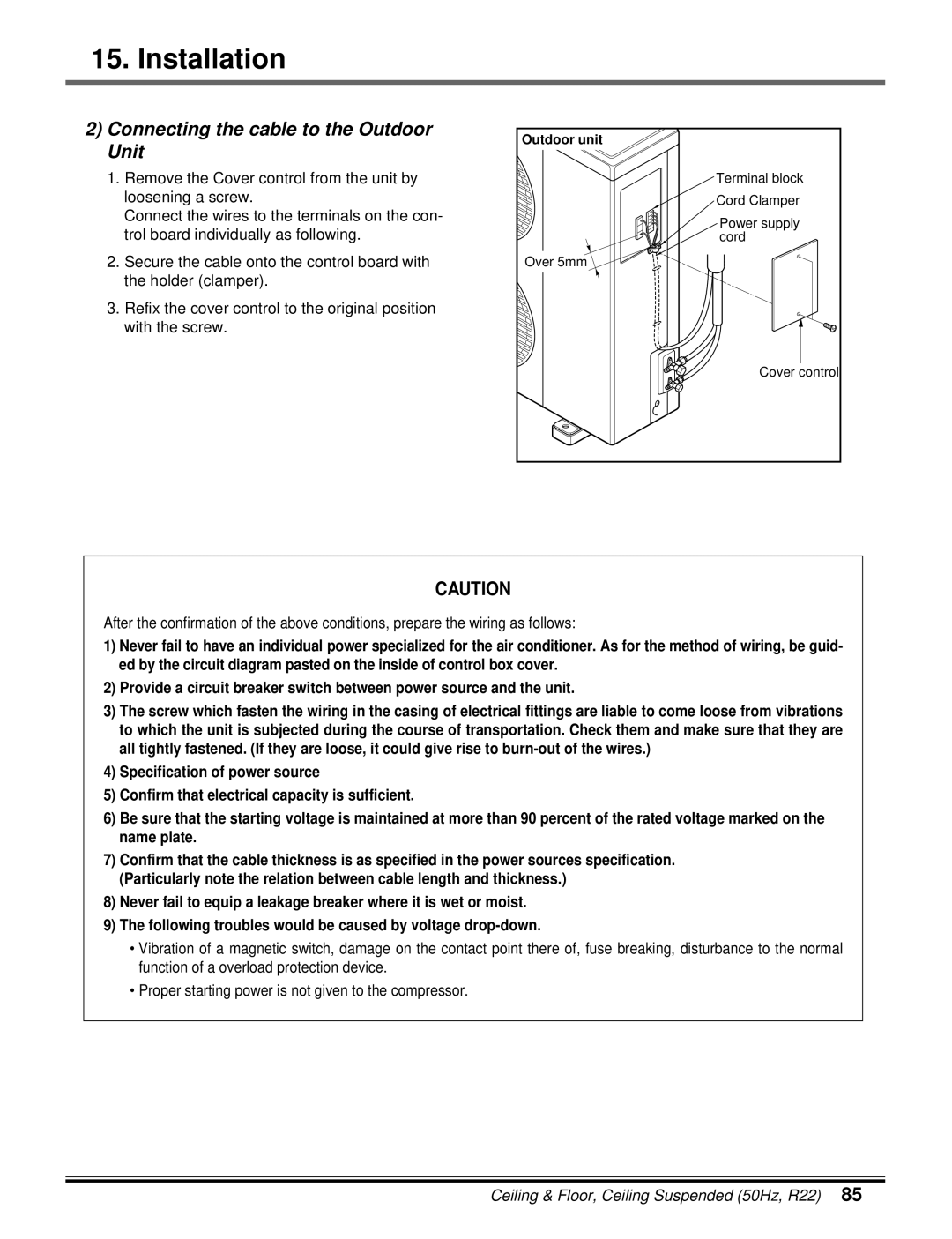 LG Electronics 5CSV2-03A manual Connecting the cable to the Outdoor Unit 