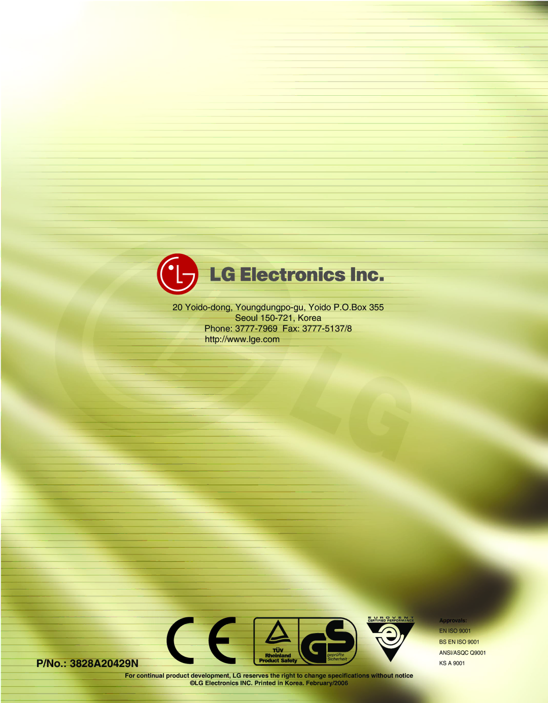 LG Electronics 5CSV2-03A manual No A20429N 