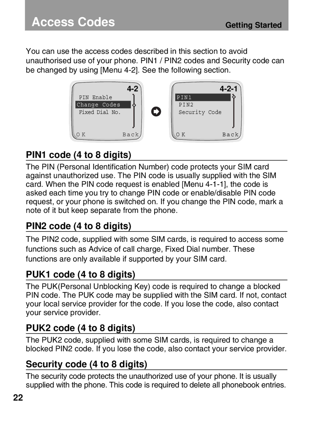 LG Electronics 600 user manual Access Codes 