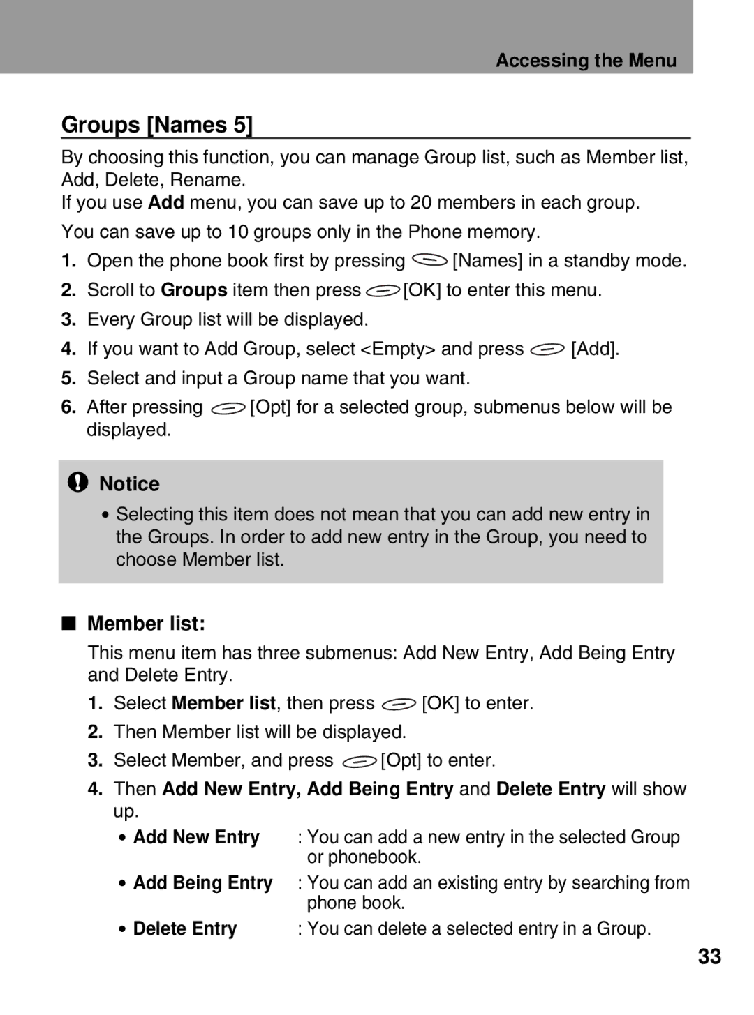 LG Electronics 600 user manual Groups Names, Member list 