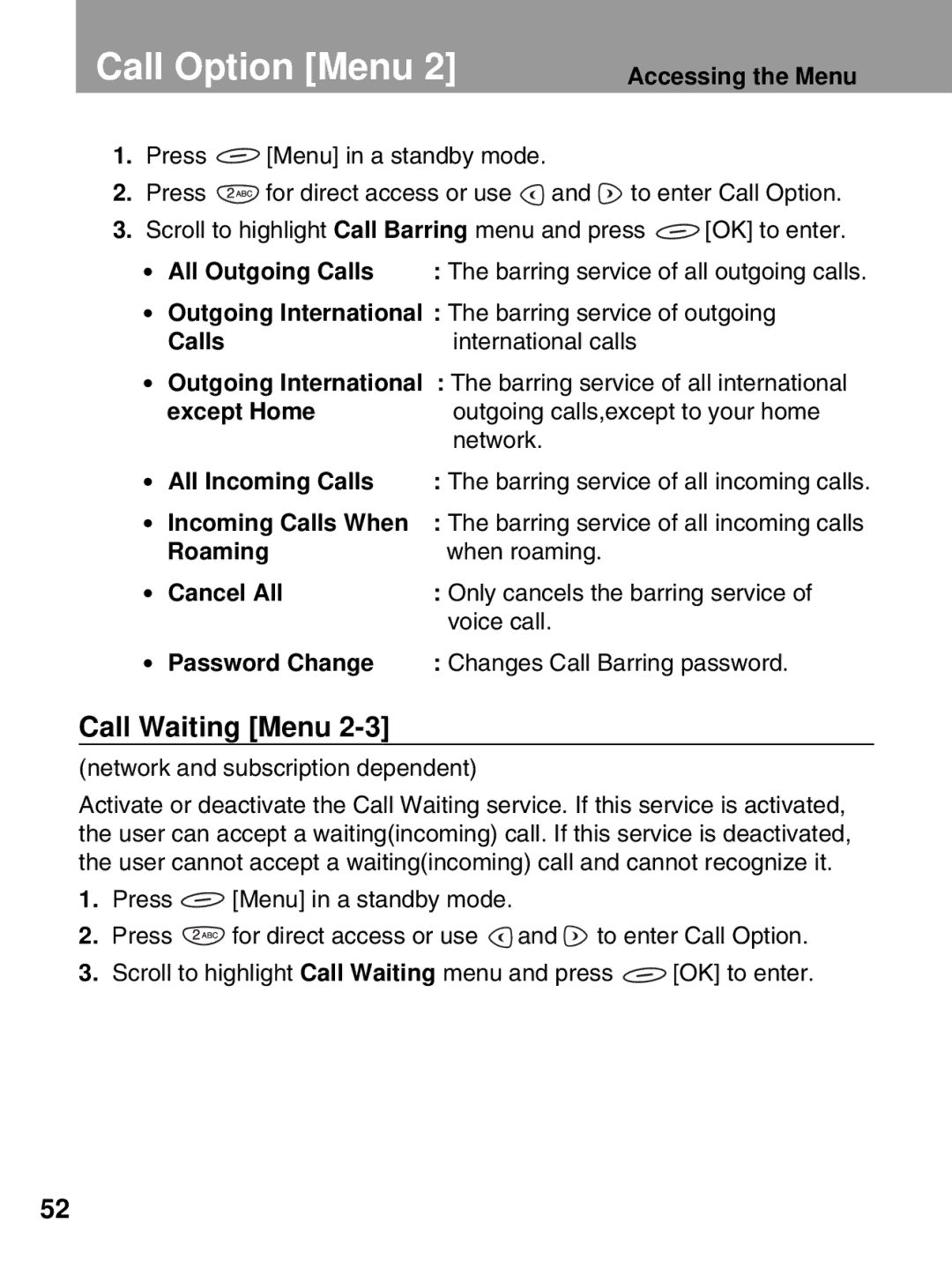 LG Electronics 600 user manual Call Waiting Menu, All Outgoing Calls 