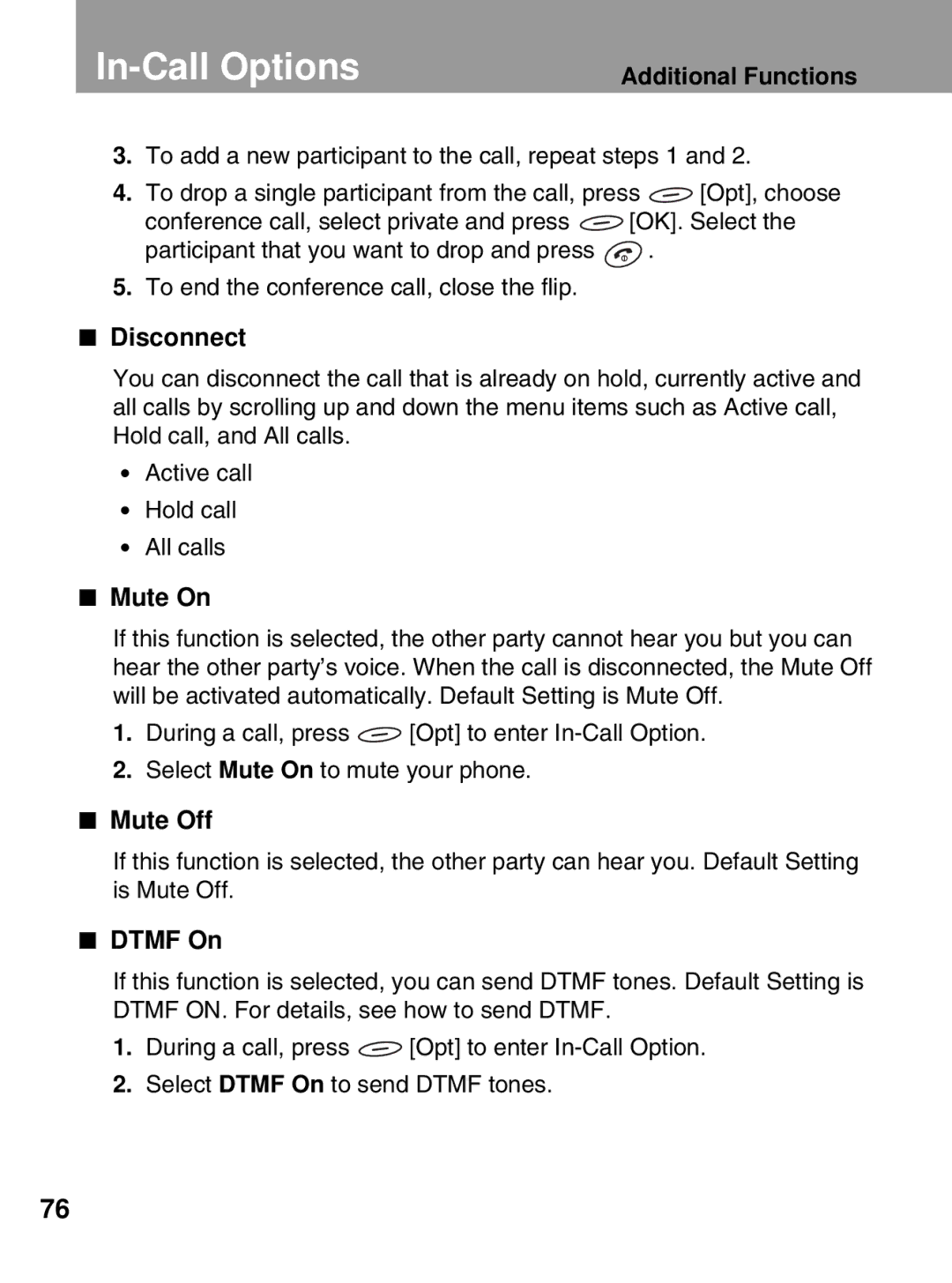 LG Electronics 600 user manual Disconnect, Mute On, Mute Off, Dtmf On 