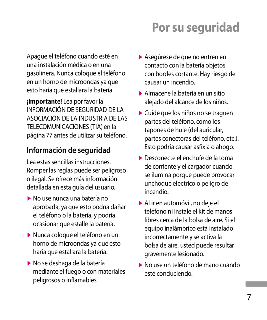 LG Electronics 600G manual Por su seguridad, Información de seguridad, ¡Importante! Lea por favor la 