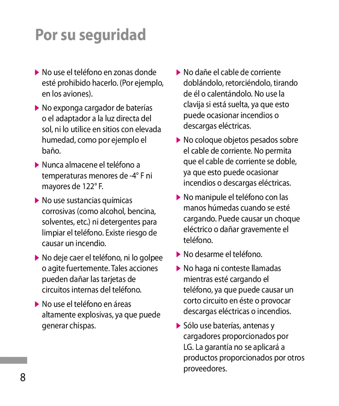 LG Electronics 600G manual No desarme el teléfono 