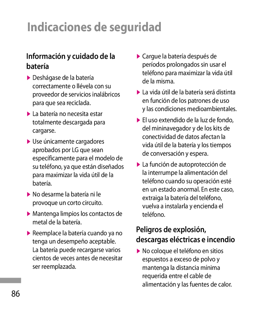 LG Electronics 600G manual Información y cuidado de la batería, En función de los patrones de uso 