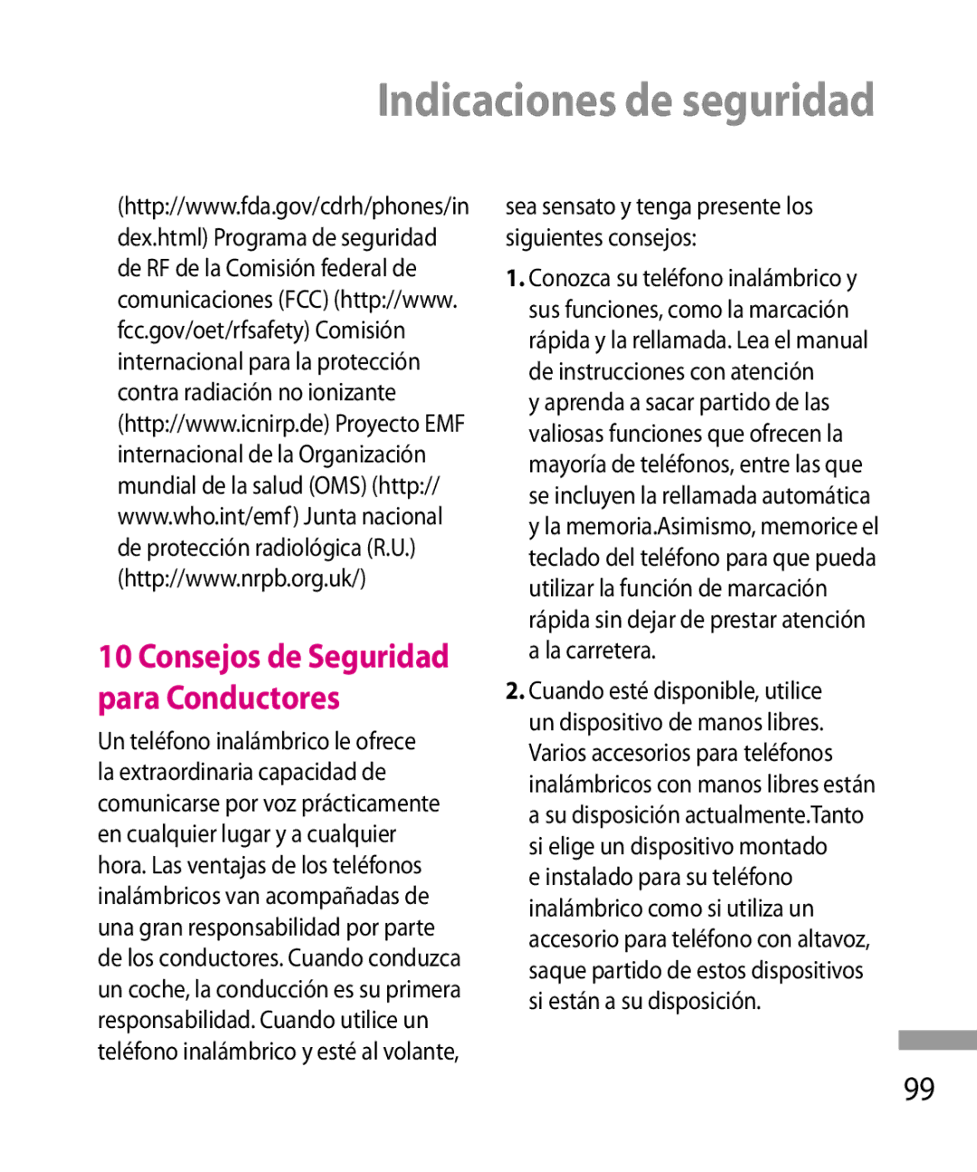 LG Electronics 600G manual Consejos de Seguridad para Conductores 