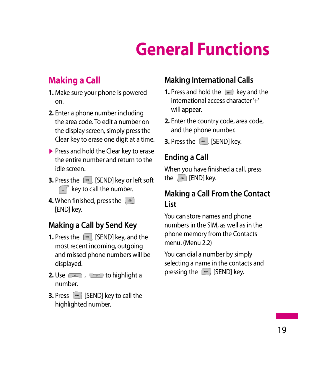 LG Electronics 600G manual General Functions, Making a Call 