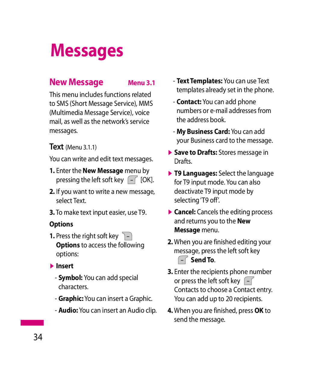 LG Electronics 600G manual Messages, New Message 