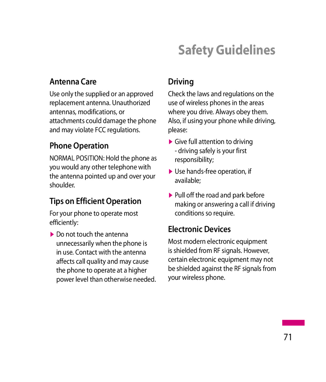 LG Electronics 600G manual Safety Guidelines 