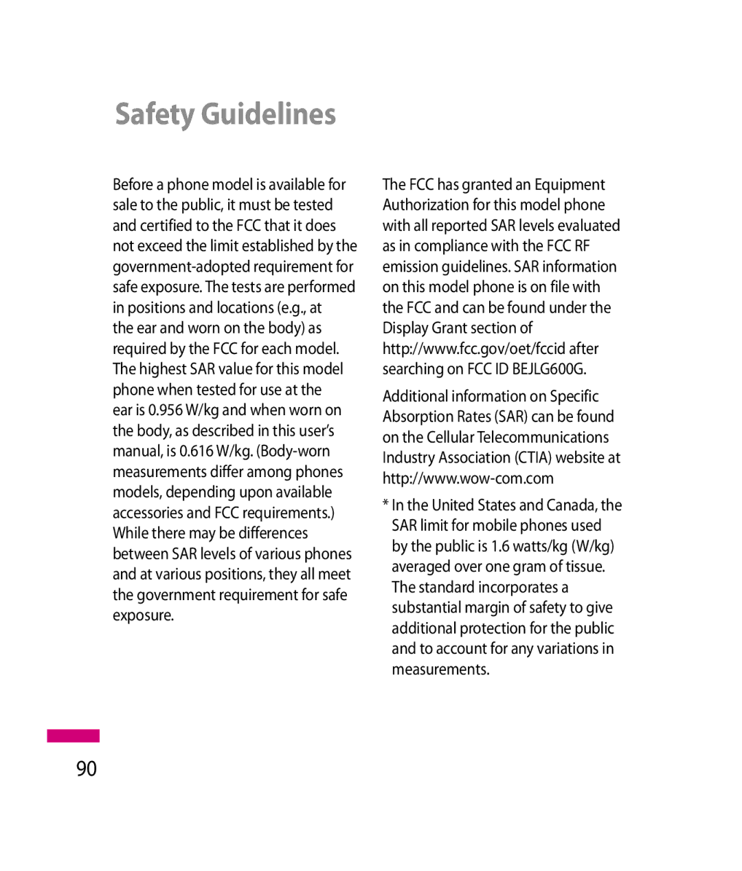 LG Electronics 600G manual Safety Guidelines 