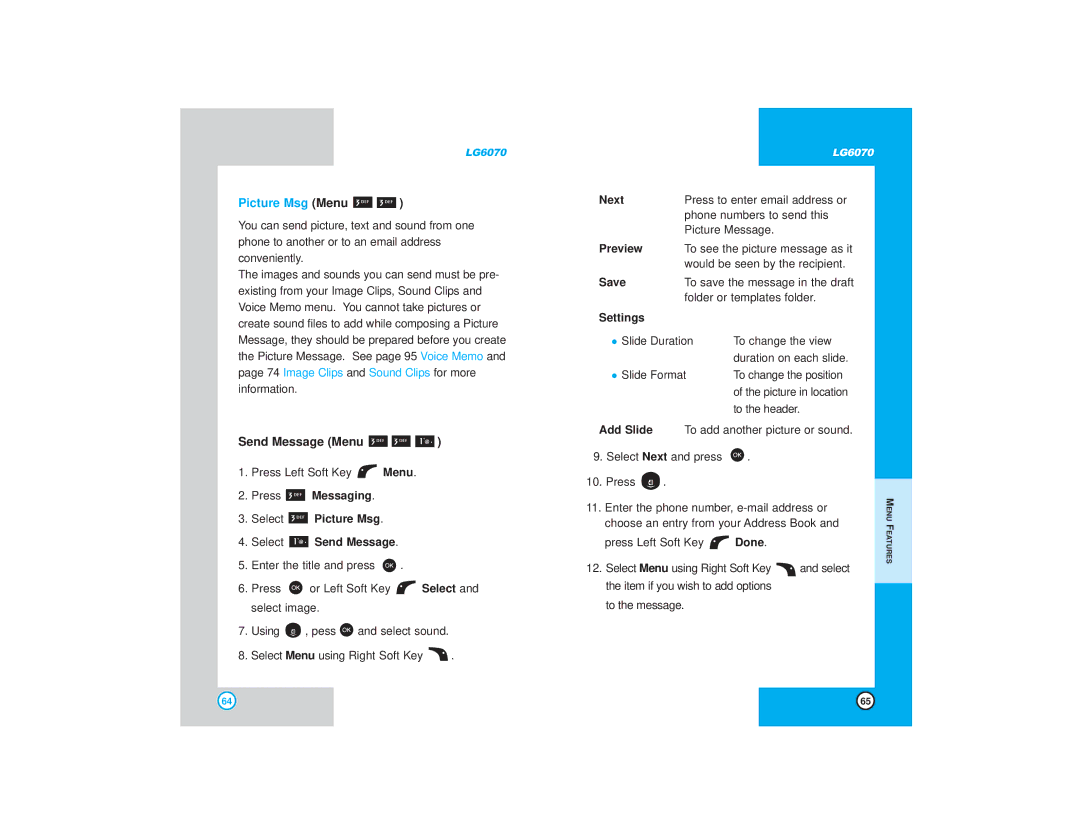 LG Electronics 6070 manual Picture Msg Menu 