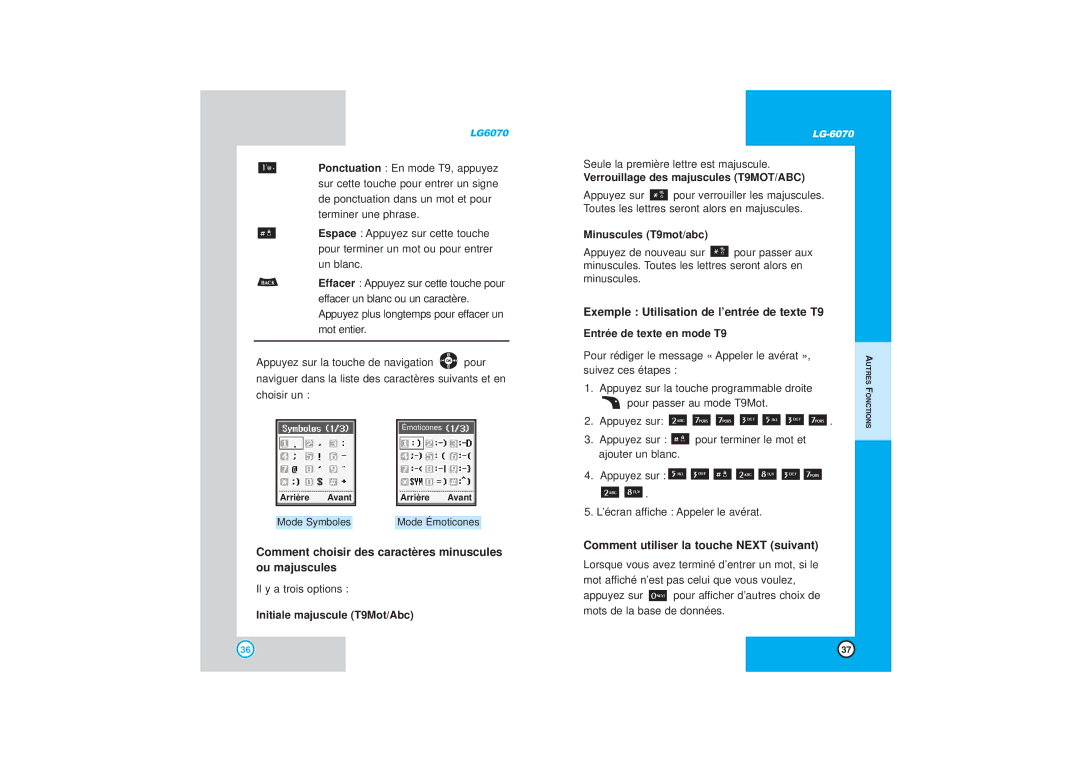 LG Electronics 6070 Exemple Utilisation de l’entrée de texte T9, Comment choisir des caractères minuscules ou majuscules 