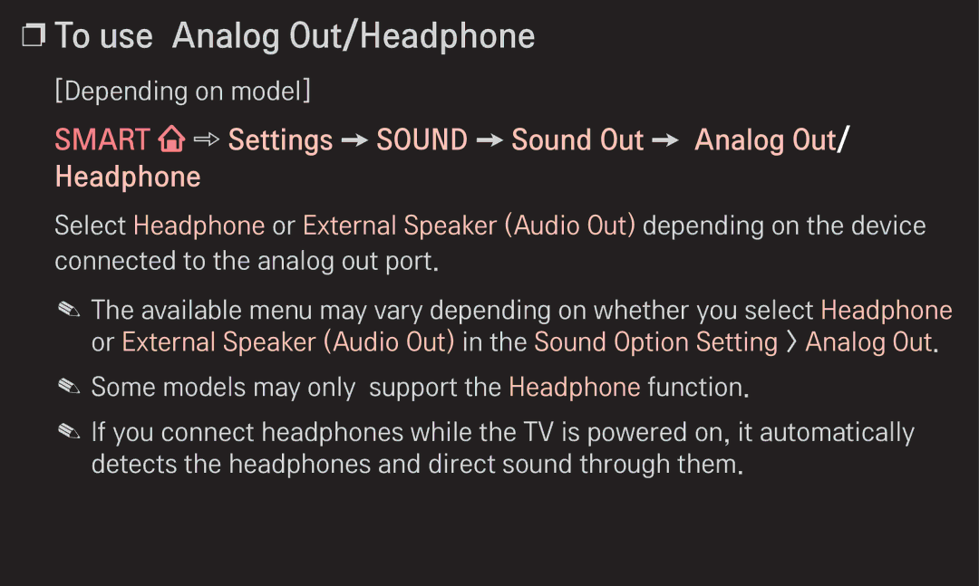 LG Electronics 60LA6200 owner manual To use Analog Out/Headphone, Smart Settings Sound Sound Out Analog Out/ Headphone 