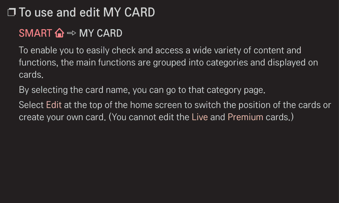 LG Electronics 60LA6200 owner manual To use and edit MY Card, Smart MY Card 