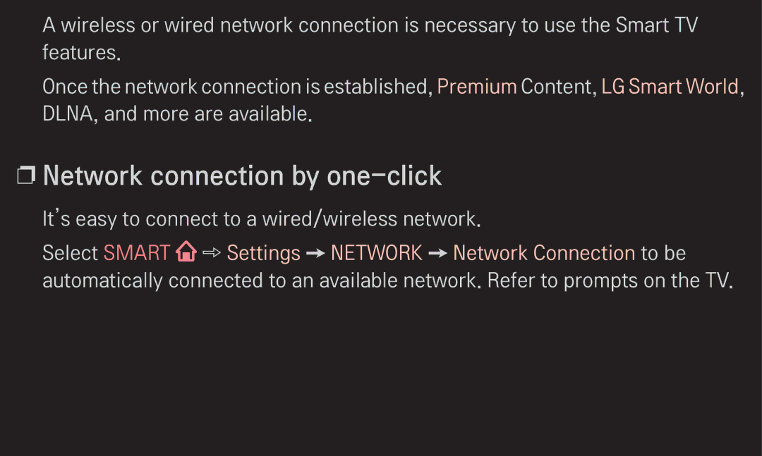 LG Electronics 60LA6200 owner manual Network connection by one-click, It’s easy to connect to a wired/wireless network 