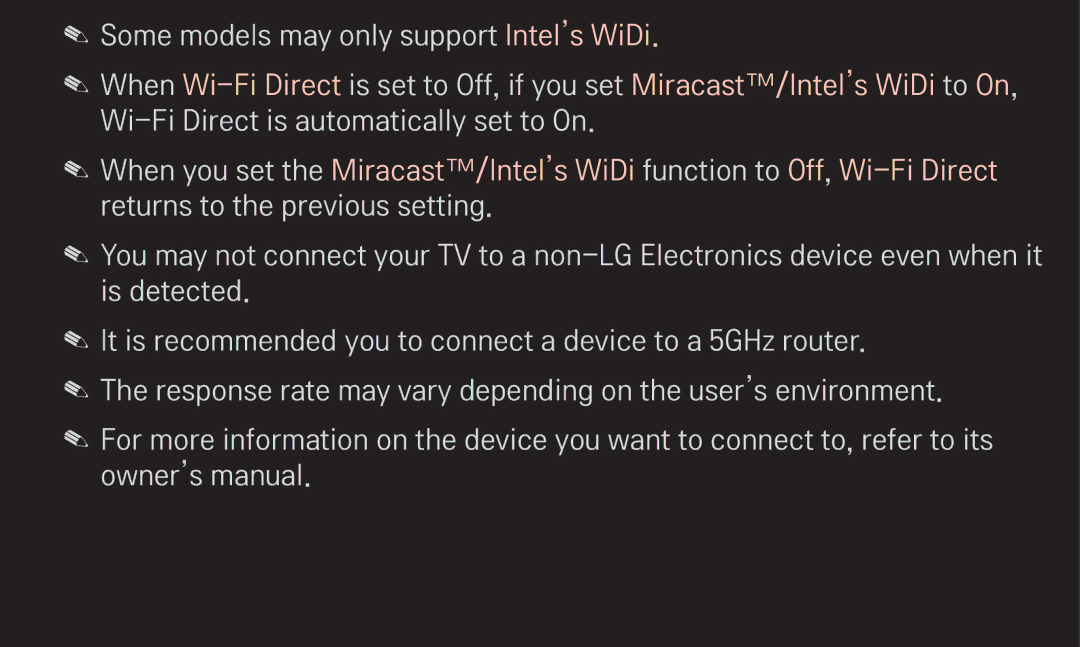 LG Electronics 60LA6200 owner manual Some models may only support Intel’s WiDi 