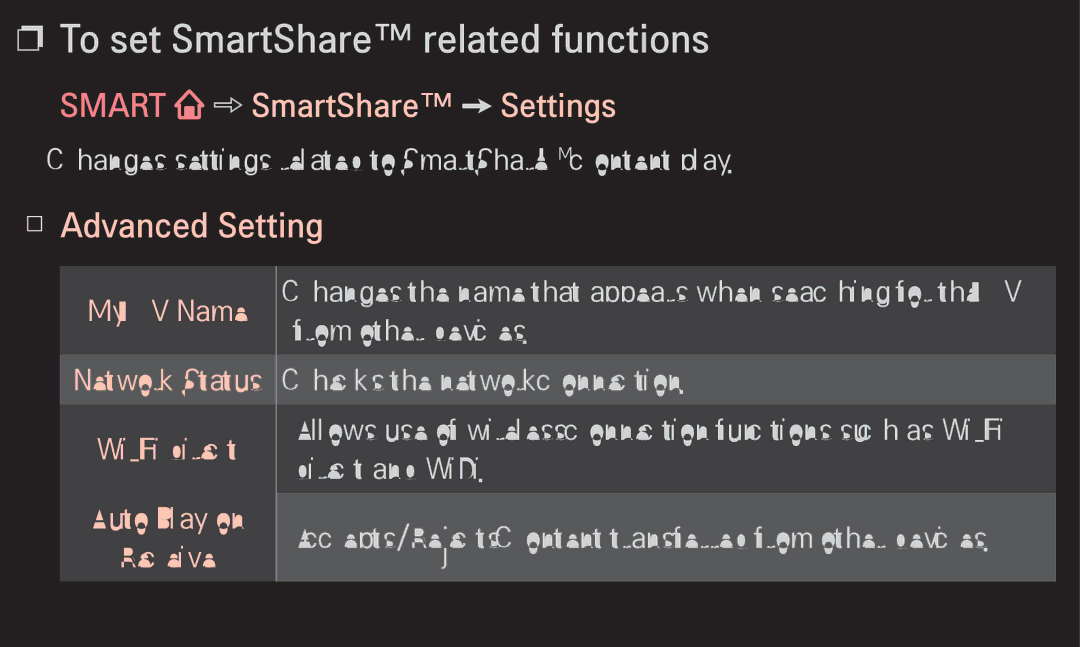 LG Electronics 60LA6200 owner manual To set SmartShare related functions, Smart SmartShare Settings 