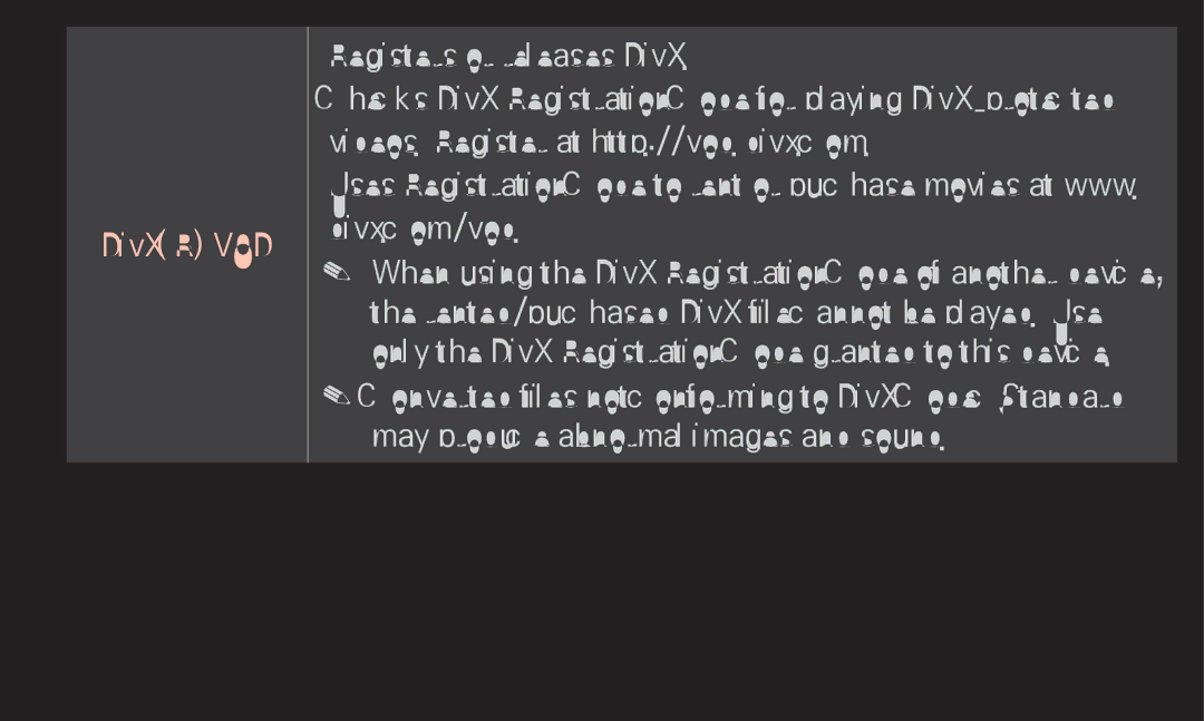 LG Electronics 60LA6200 owner manual DivXR VOD, Registers or releases DivX 