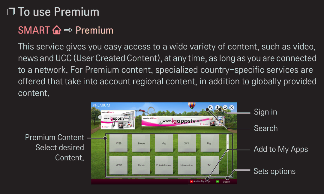 LG Electronics 60LA6200 owner manual To use Premium, Smart Premium 