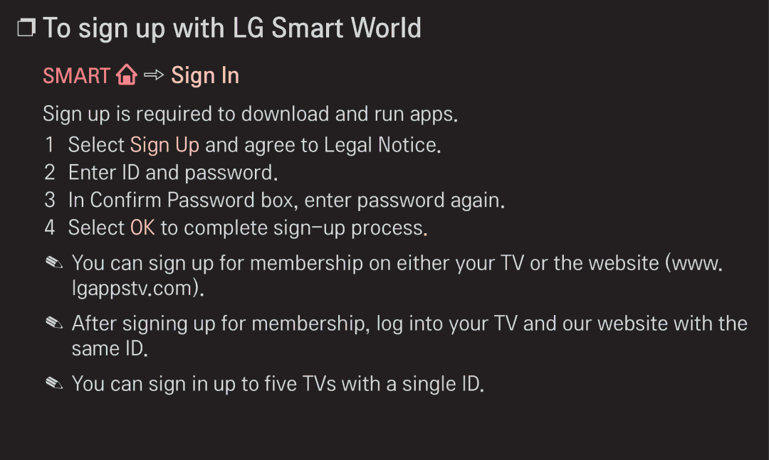 LG Electronics 60LA6200 owner manual To sign up with LG Smart World, Smart Sign 