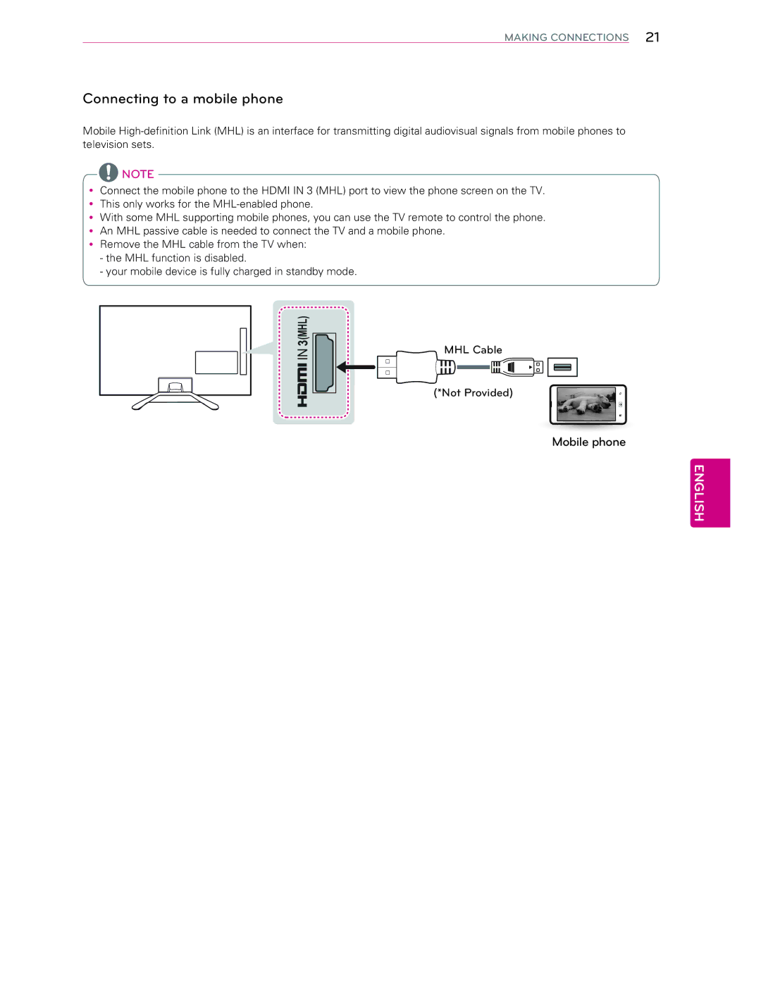 LG Electronics 60LA6200 owner manual Connecting to a mobile phone, WhohylvlrqVhwv 