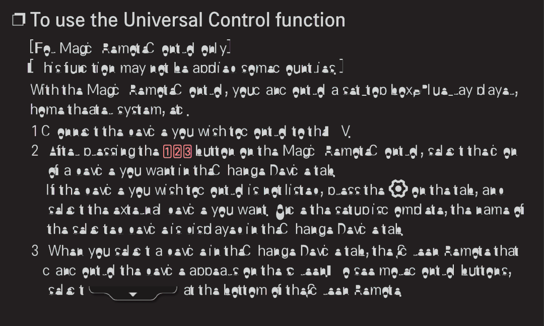 LG Electronics 60LA6200 owner manual To use the Universal Control function 