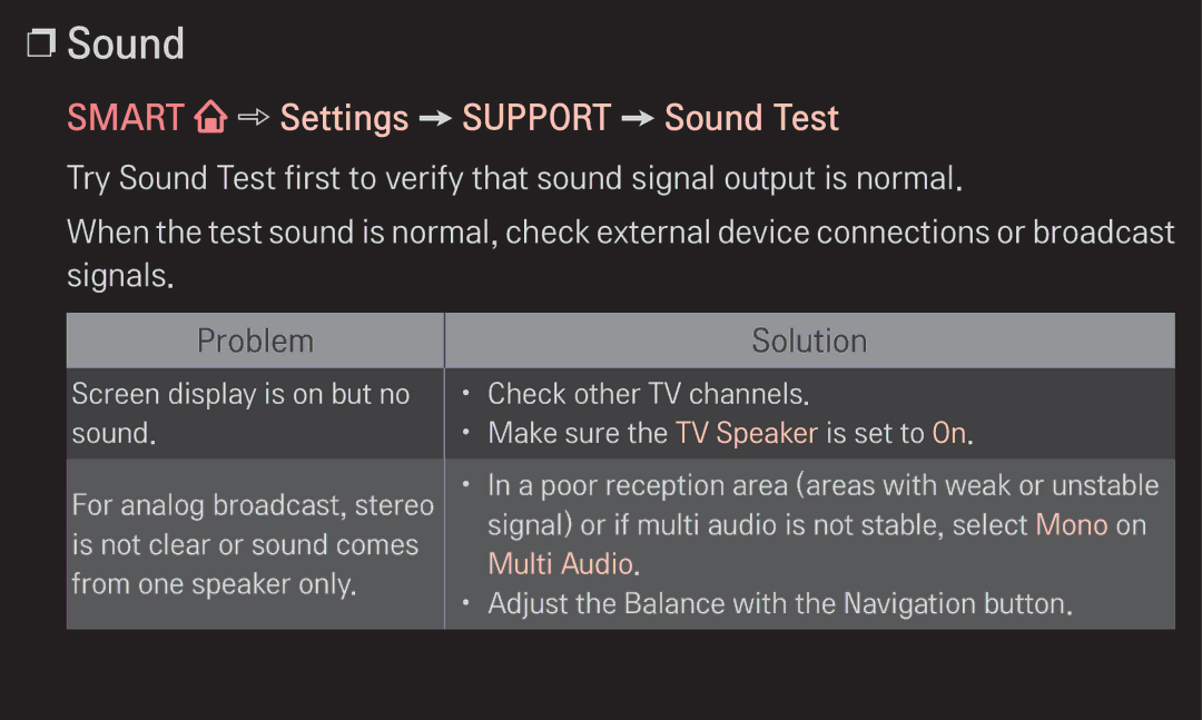 LG Electronics 60LA6200 owner manual Smart Settings Support Sound Test 