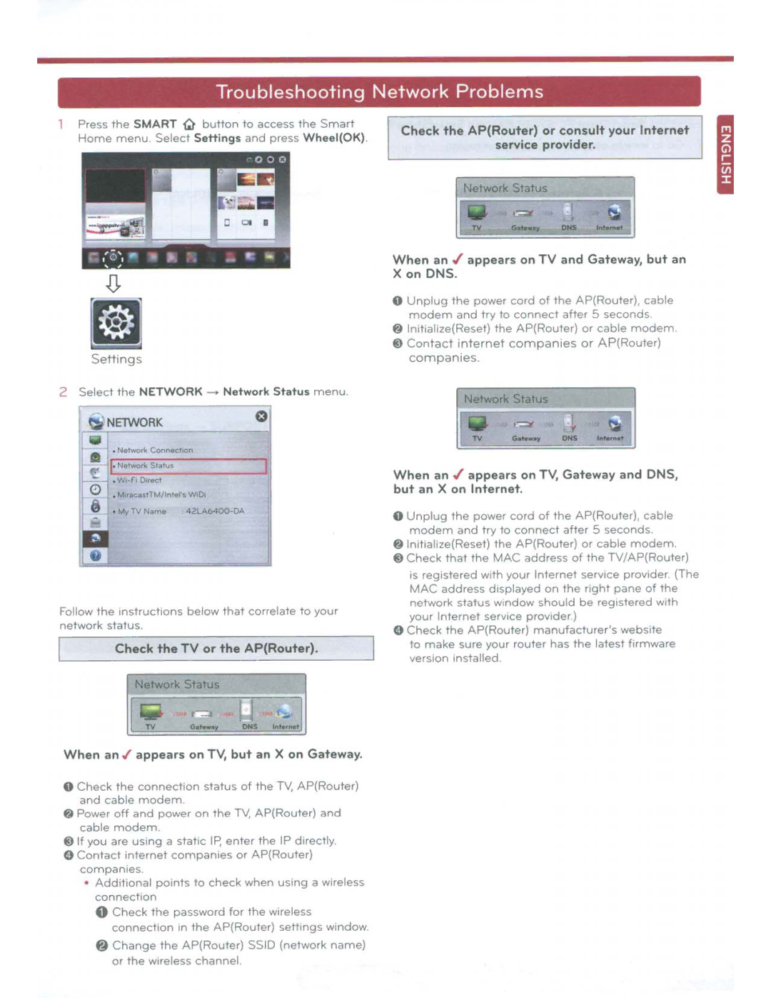 LG Electronics 60LA6200 owner manual Troubleshooting Network Problems 