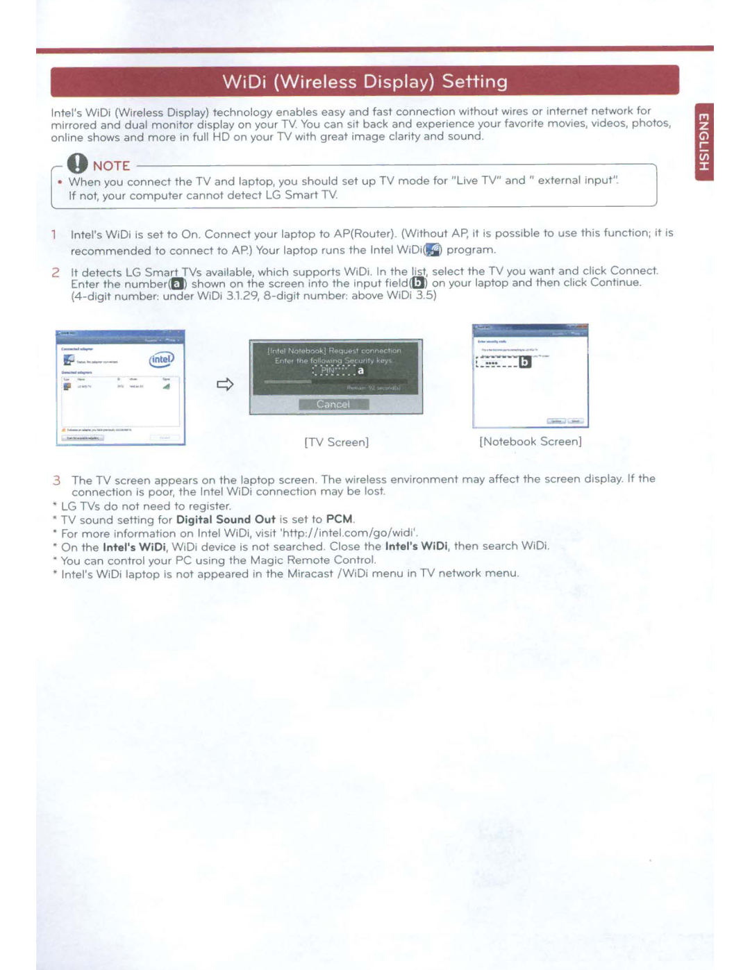 LG Electronics 60LA6200 owner manual WiDi Wireless Display Setting 