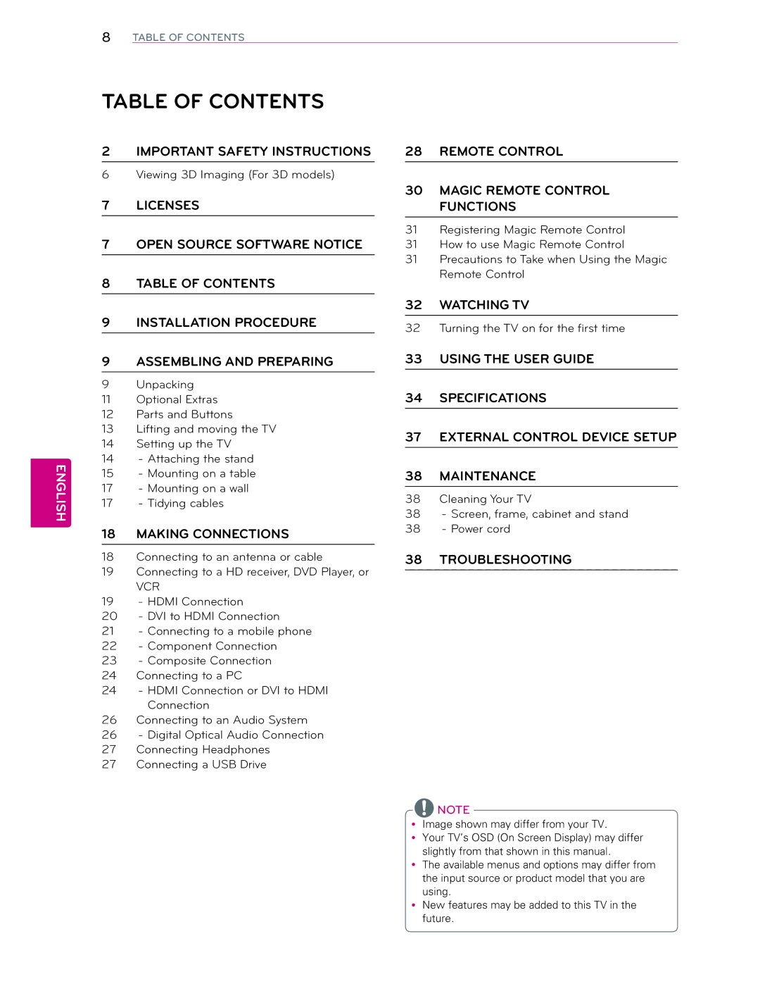 LG Electronics 60LA6200 owner manual Table of Contents 