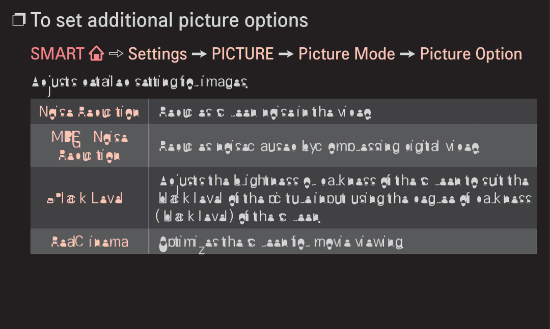 LG Electronics 60LA6200 owner manual To set additional picture options, Noise Reduction Mpeg Noise Black Level Real Cinema 