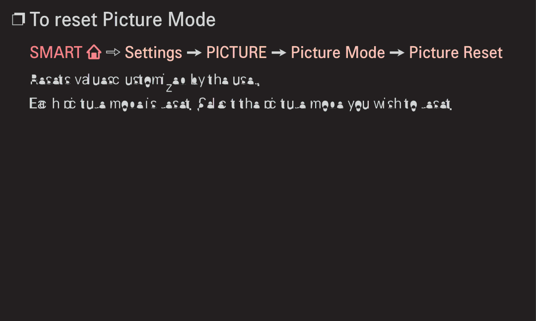 LG Electronics 60LA6200 owner manual To reset Picture Mode, Smart Settings Picture Picture Mode Picture Reset 
