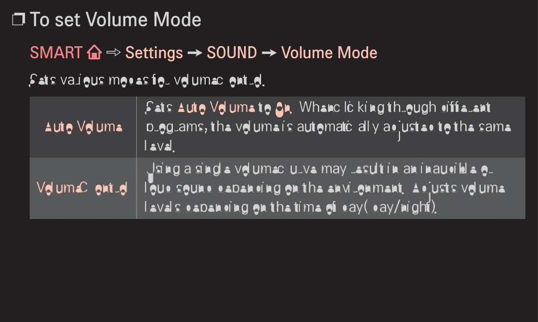 LG Electronics 60LA6200 owner manual To set Volume Mode, Smart Settings Sound Volume Mode, Auto Volume Volume Control 