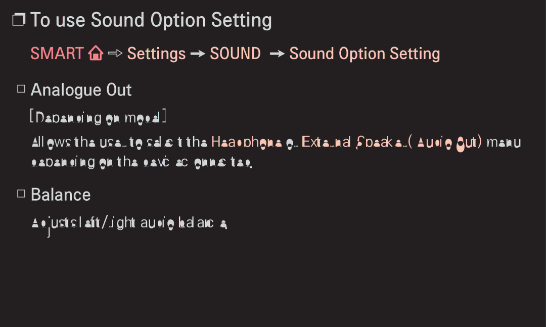 LG Electronics 60LA6200 To use Sound Option Setting, Analogue Out, Balance, Smart Settings Sound Sound Option Setting 