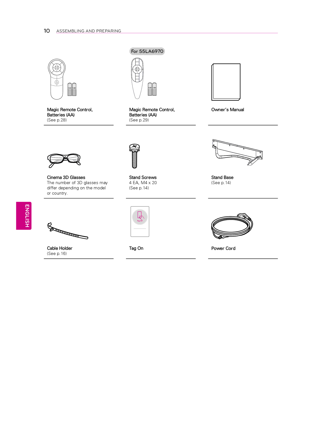 LG Electronics 60LA7400 owner manual For 55LA6970, Cable Holder Tag On 