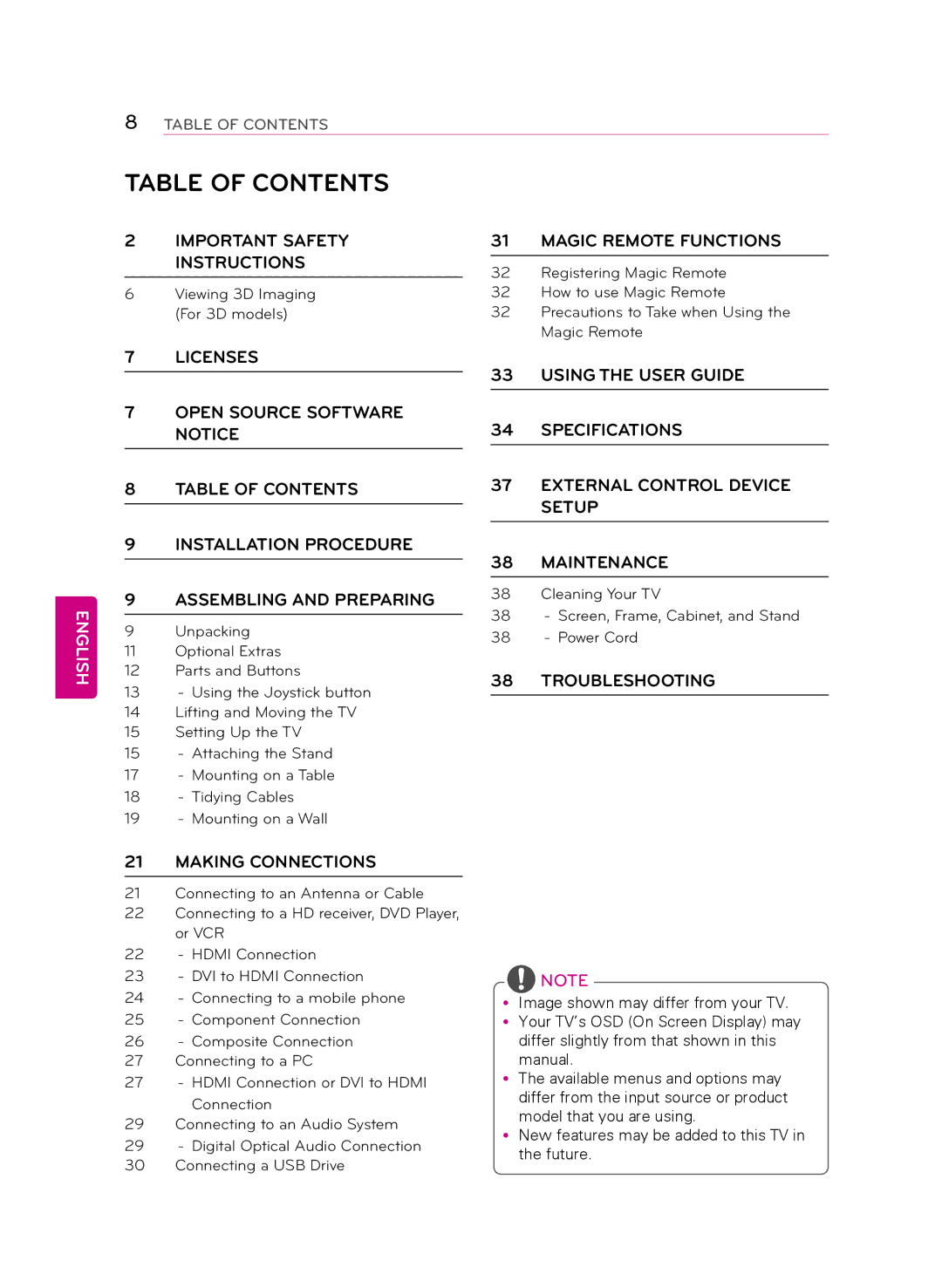 LG Electronics 60LB6300, 47LB6300, 42LB6300, 55LB6300 owner manual Table of Contents 