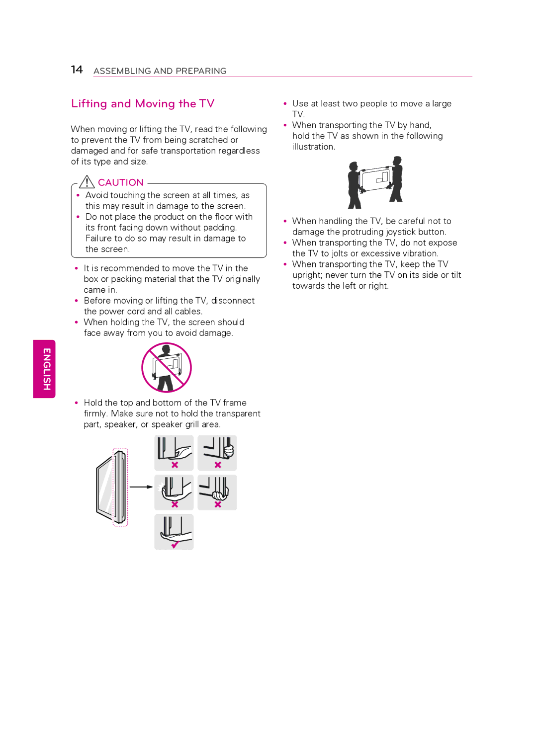 LG Electronics 70LB7100, 60LB7100, 55LB7200 owner manual Lifting and Moving the TV 