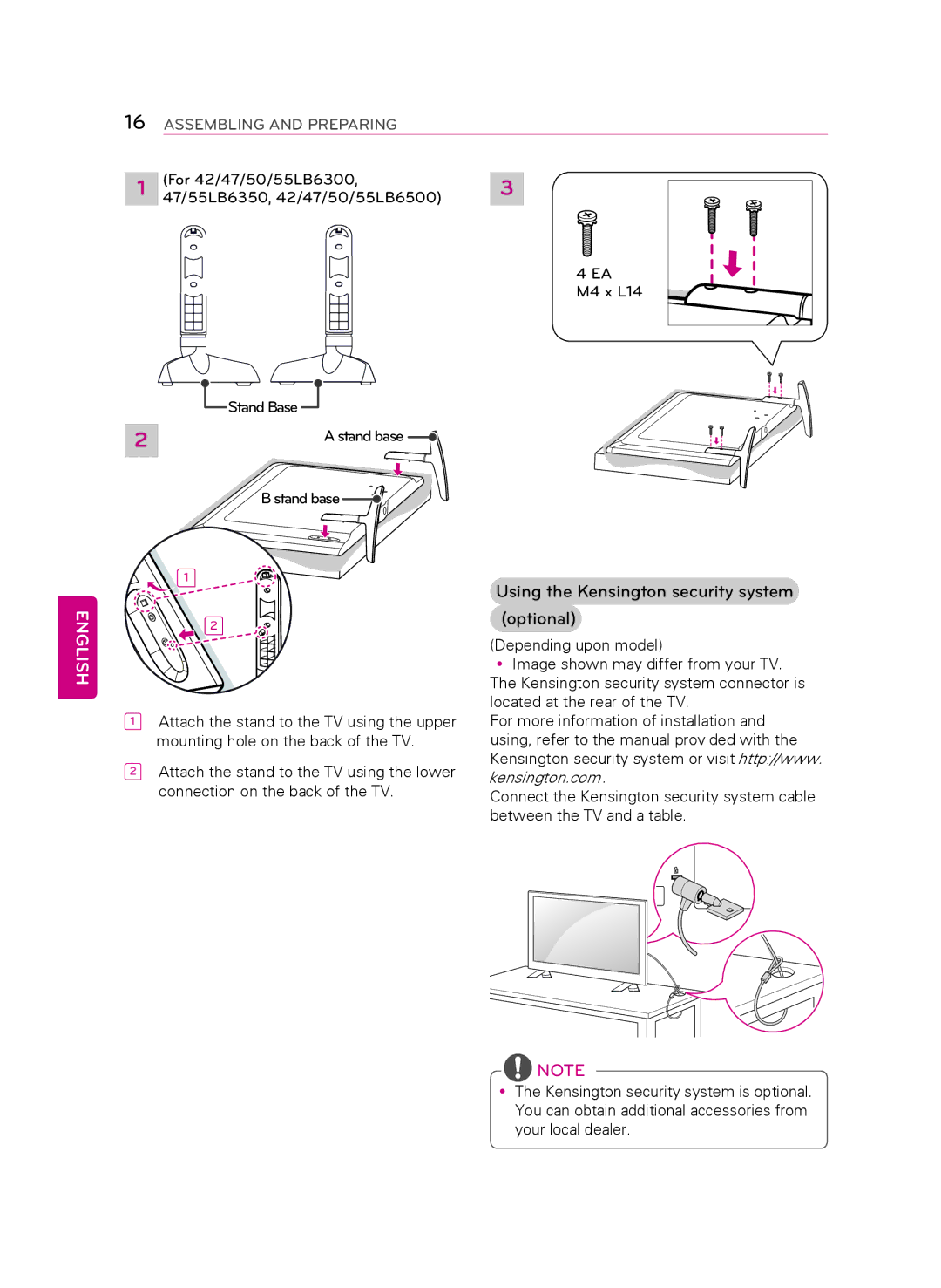 LG Electronics 55LB7200, 60LB7100, 70LB7100 owner manual Using the Kensington security system optional 