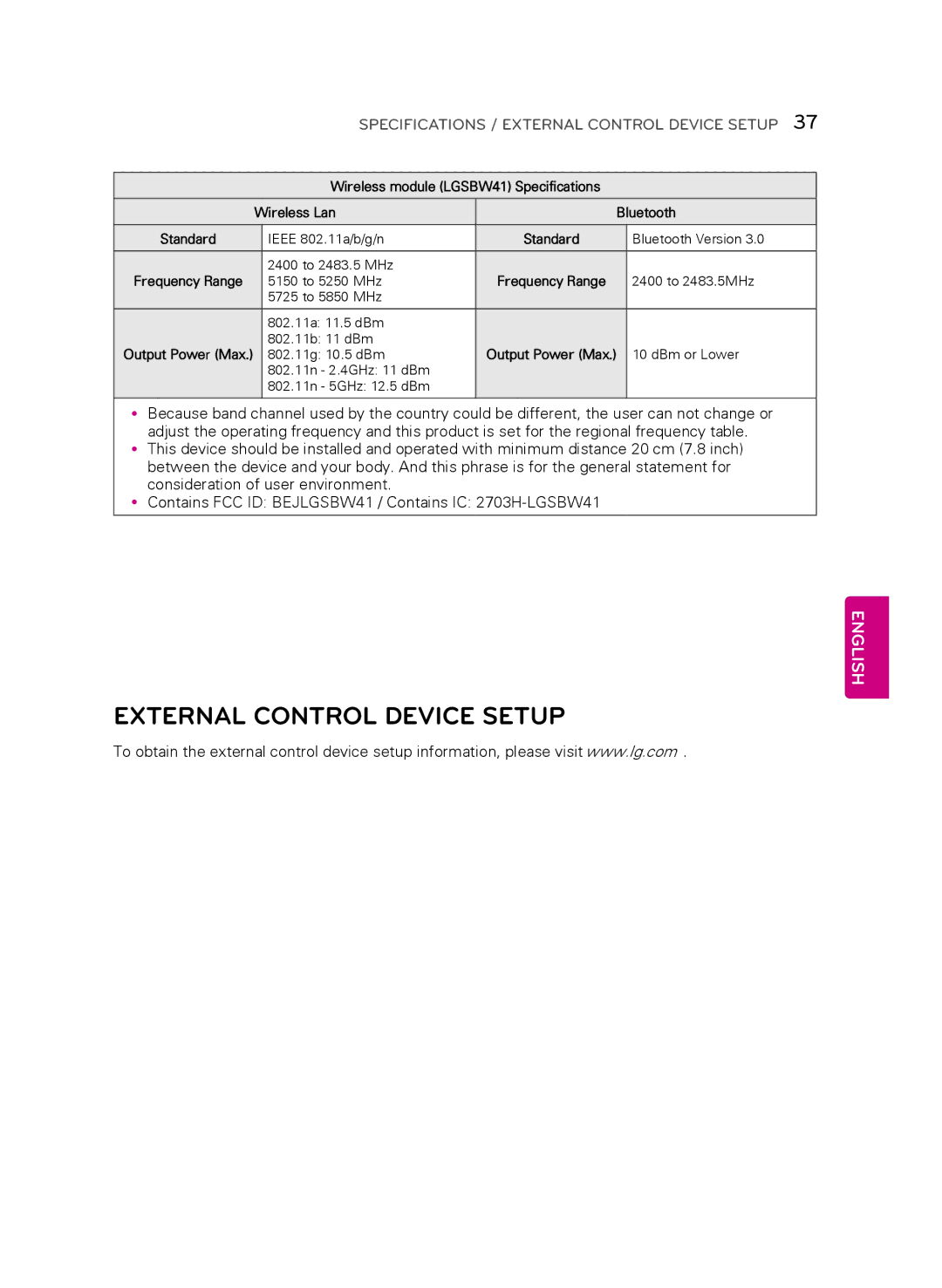 LG Electronics 55LB7200, 60LB7100, 70LB7100 owner manual Specifications / External Control Device Setup 