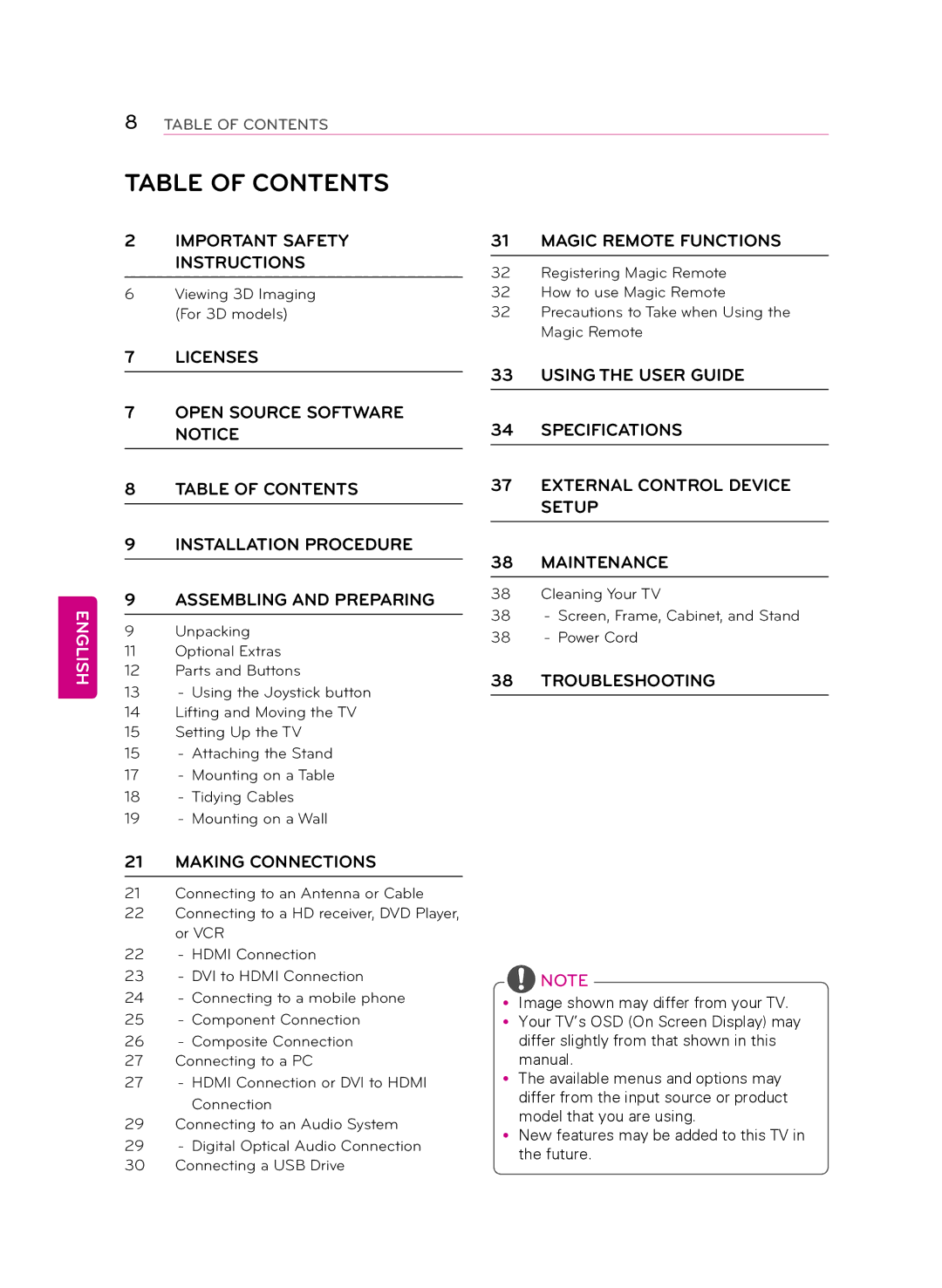 LG Electronics 70LB7100, 60LB7100, 55LB7200 owner manual Table of Contents 