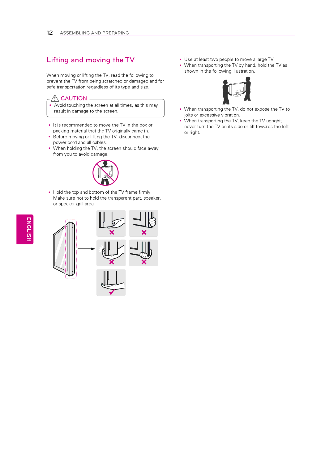 LG Electronics 60LN5400 owner manual Lifting and moving the TV 