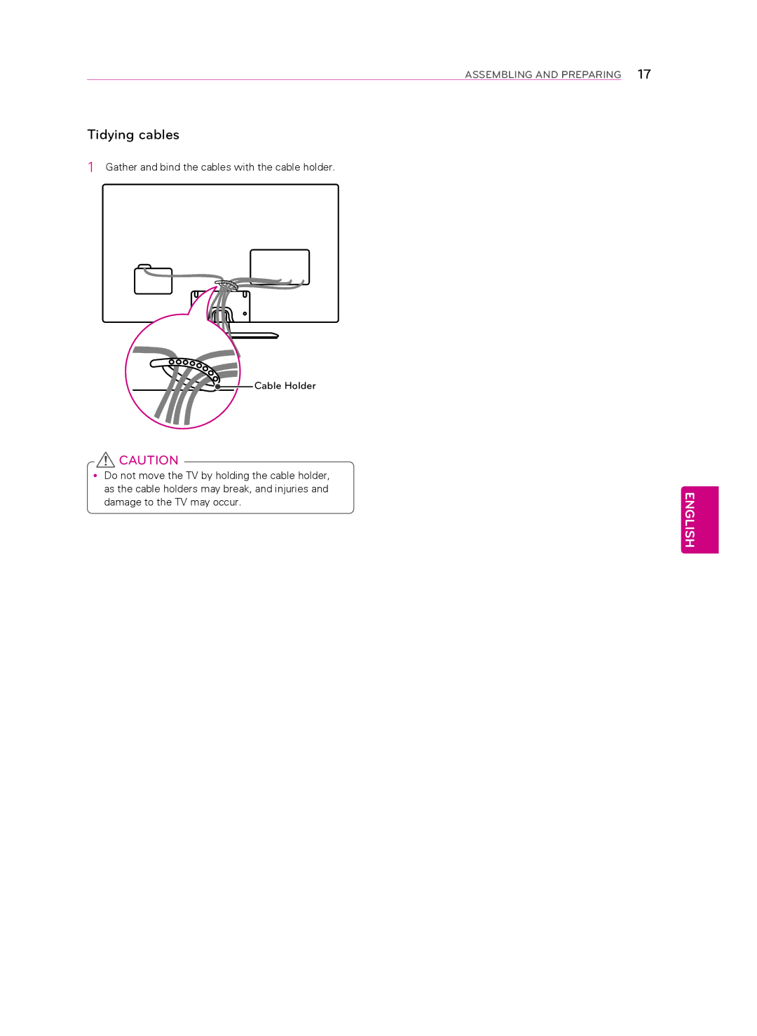 LG Electronics 60LN5400 owner manual Tidying cables 