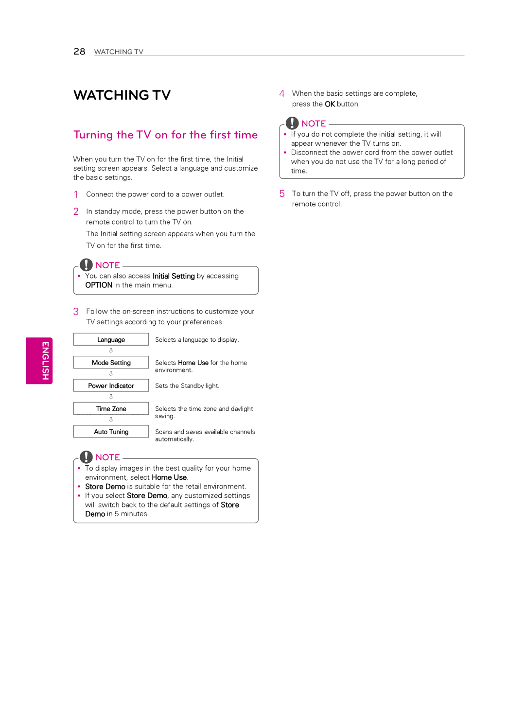 LG Electronics 60LN5400 owner manual Watching TV, Turning the TV on for the first time 