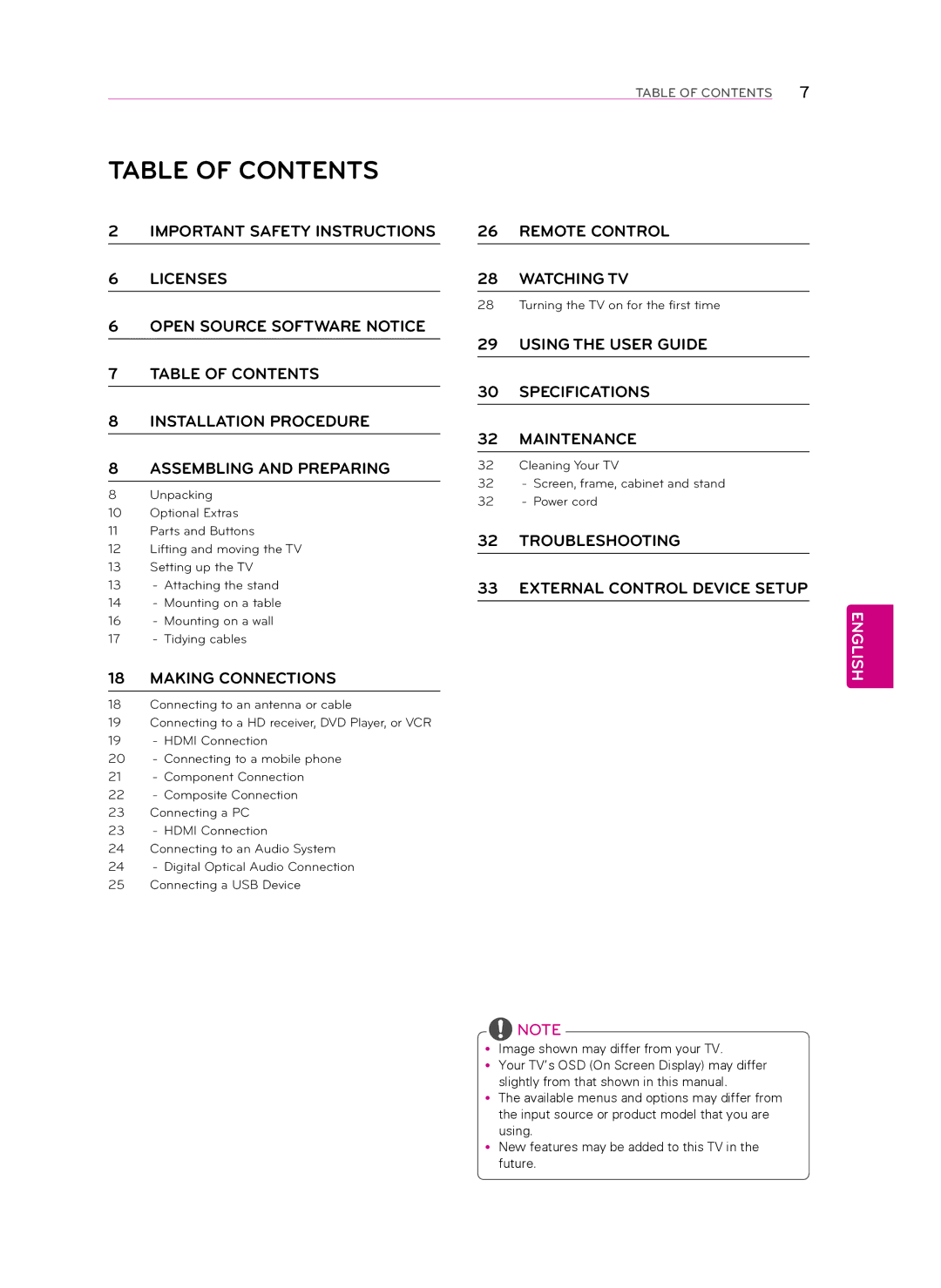 LG Electronics 60LN5400 owner manual Table of Contents 