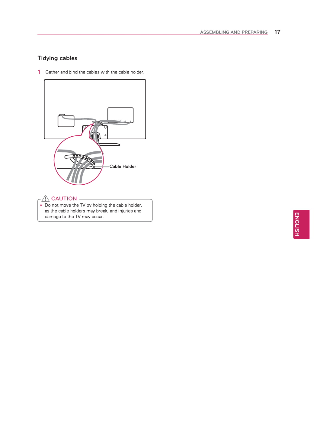 LG Electronics 60LN5400 owner manual Tidying cables, English, Gather and bind the cables with the cable holder Cable Holder 