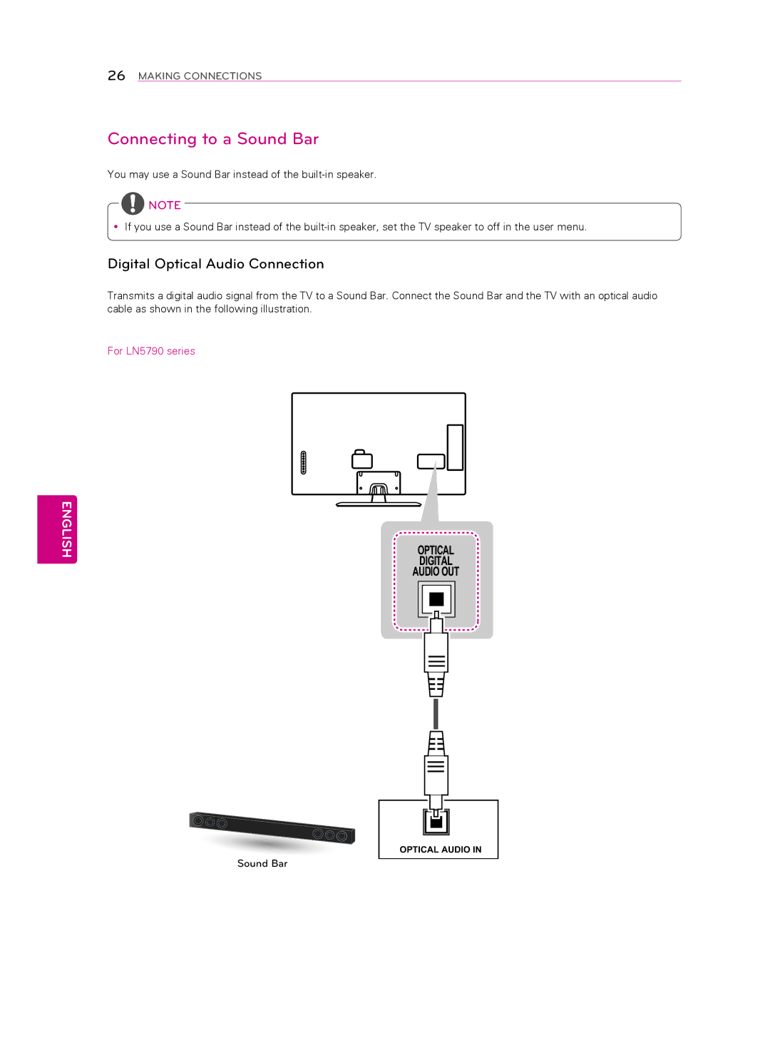 LG Electronics 39LN5750, 60LN5750, 60LN5700, 55LN5700, 55LN5790, 50LN5750, 50LN5700, 47LN5750, 47LN5790 Connecting to a Sound Bar 